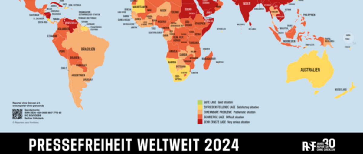 Rangliste der Pressefreiheit 2024 © Reporter ohne Grenzen