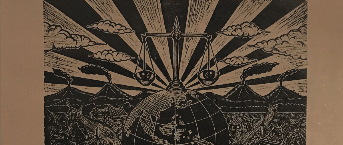 Klimagerechtigkeit bedeutet Gerechtigkeit für alle, Holzschnitt von Taring Padi